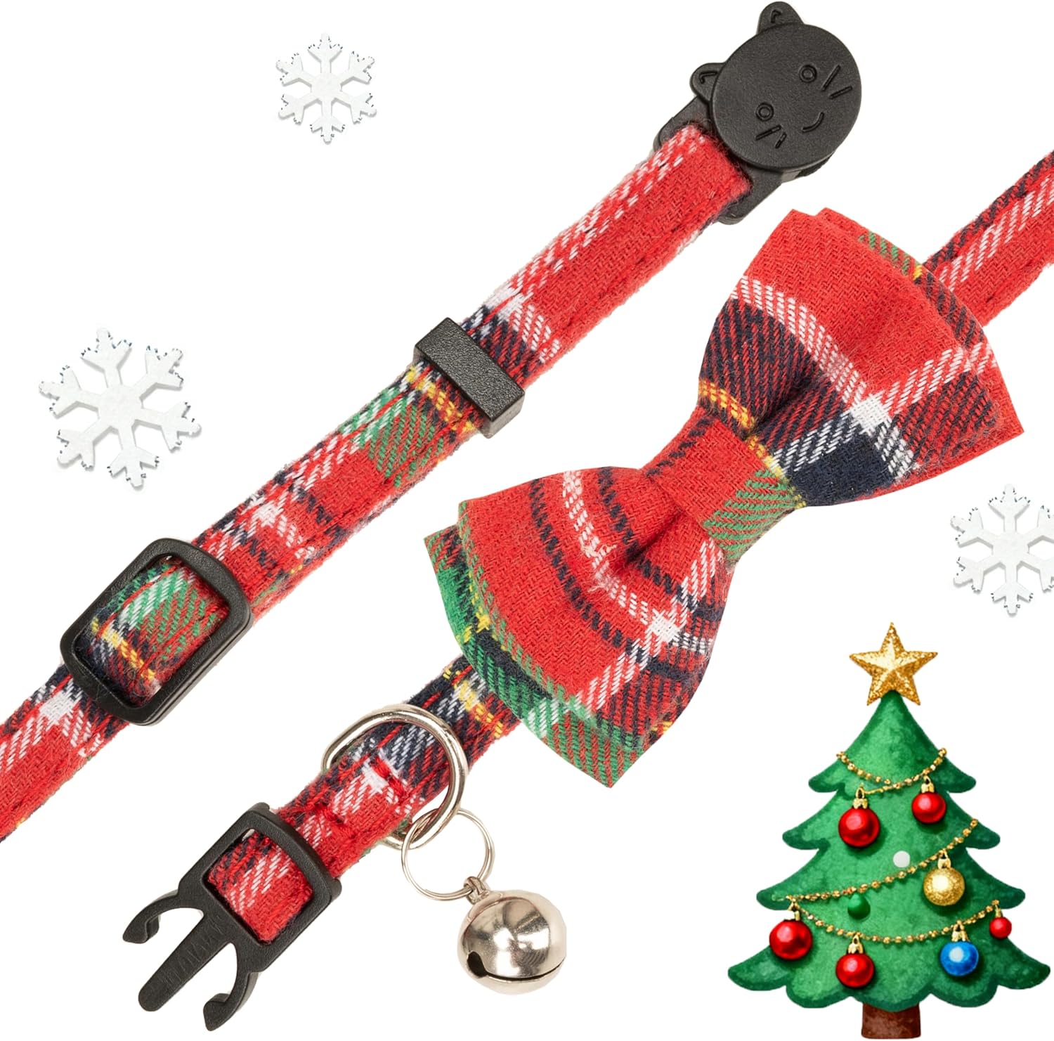 Christmas Cat Collar with Bow Tie Flower Sailor Bowtie Breakaway Safety Detachable Plaid Kitten Cats Pet Cute 2pcs Xmas-A - Image 6