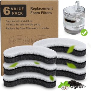 Cat Water Fountain Filter,Arc-Shaped Sponge Activated Carbon Cat Fountain Filter Replacement Filters Compatible WF050 & WF100 Automatic Pet Water Fountain (6 Pack)