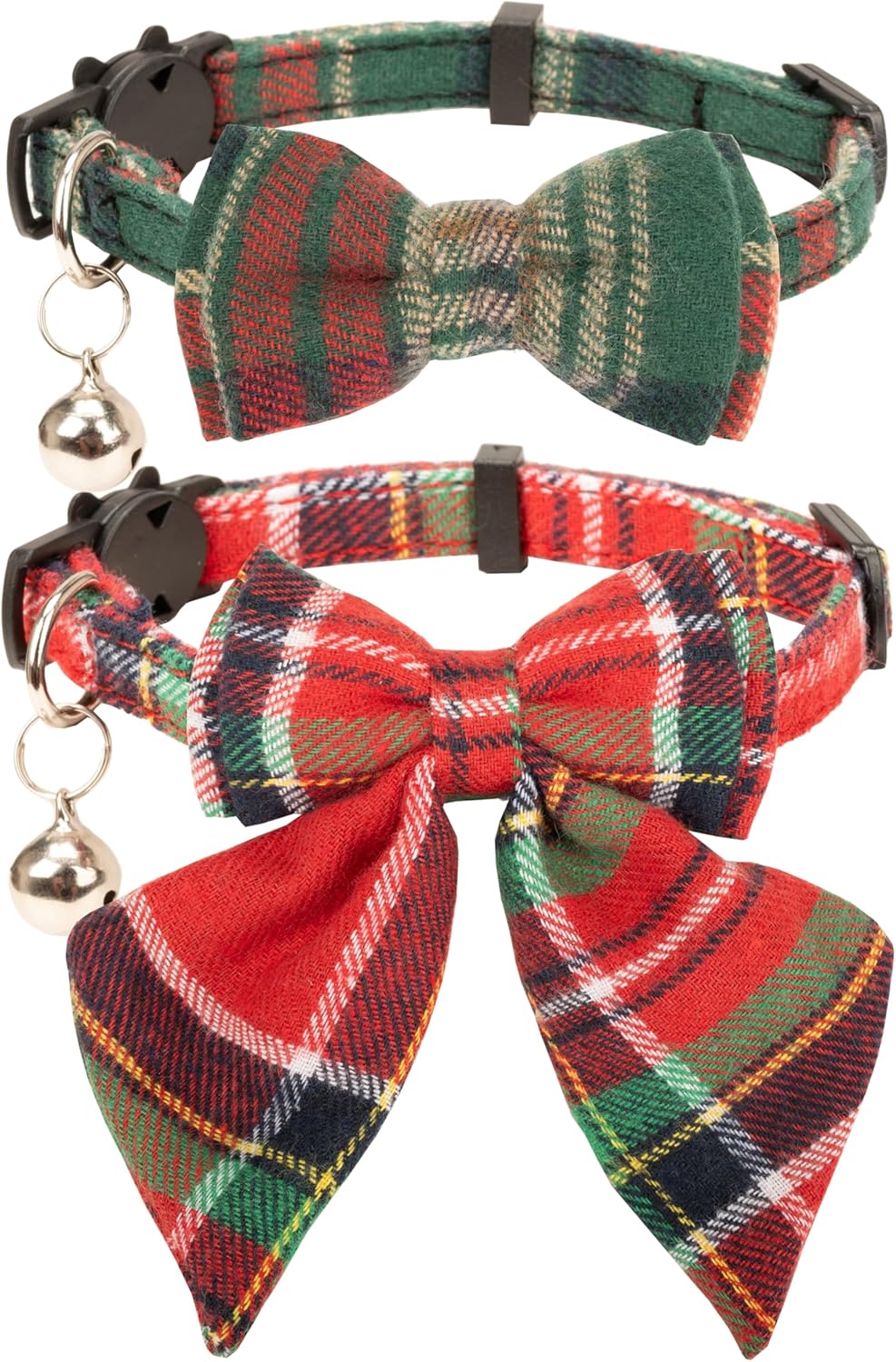 Christmas Cat Collar with Bow Tie Flower Sailor Bowtie Breakaway Safety Detachable Plaid Kitten Cats Pet Cute 2pcs Xmas-A - Image 9