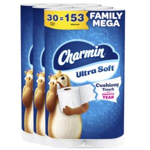 Charmin Ultra Soft Cushiony Touch Toilet Paper, 18 Family Mega XL = 126 Regular Rolls, 2-Ply, White