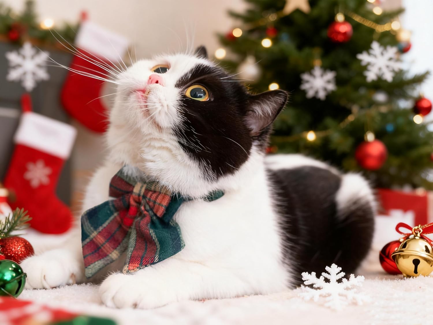 Christmas Cat Collar with Bow Tie Flower Sailor Bowtie Breakaway Safety Detachable Plaid Kitten Cats Pet Cute 2pcs Xmas-A - Image 2