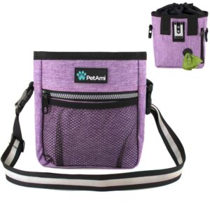 PetAmi Deluxe Dog Training Pouch with Shoulder/Waist Strap and Built-in Poop Bag Dispenser | Dog Treat Training Bag for Treats Kibbles Pet Toys | Collapsible Food/Water Bowl Included