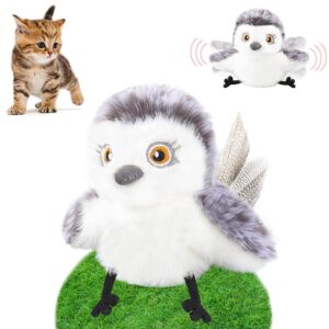 Flying Bird cat Toys, Simulate Flapping and Chirping sandpipers, Rechargeable Touch Activated Kitten Toy Interactive Cat Toys, for All Breeds Plush Kitten Exercise Toys (Gray Sandpiper)