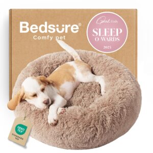 Bedsure Small Dog Bed Washable - Self Calming Dog Beds - 23 inches Fluffy Donut Cuddler for Small Deep Sleep Cat up to 25lbs - Indoor Round Dog Bed – Camel