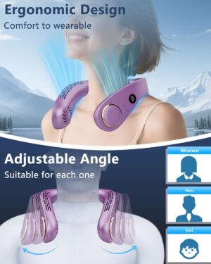 Portable Neck Fan Rechargeable,Personal Fans Around Neck 5500mAh,Mini AC Fan with Cooling Plate,Bladeless Battery Operated Wearable Electric Cooler Unit Air Conditioner Necklace Travel Fan Purple